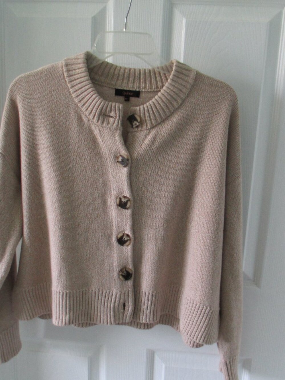 Quince 100% Organic Cotton Cropped Cardigan in Cement Marl - Picture 3 of 14
